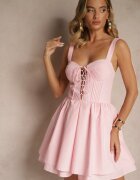 vices Rochie Roz Rustic din Bumbac Decorată cu Legătură Fenirelle