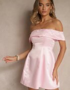 vices Rochie Roz Spaniolă din Satin Decorată cu Aplicații Fenilune
