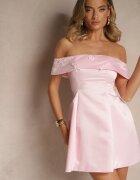 vices Rochie Roz Spaniolă din Satin Decorată cu Aplicații Fenilune