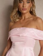 vices Rochie Roz Spaniolă din Satin Decorată cu Aplicații Fenilune
