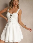 vices Rochie Rustică Albă din Bumbac Decorată cu Legătură Fenirelle