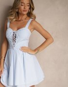 vices Rochie Rustică Albastră din Bumbac Decorată cu Legătură Fenirelle