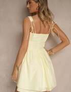 vices Rochie Rustică Galbenă din Bumbac Decorată cu Legătură Fenirelle
