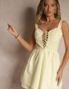 vices Rochie Rustică Galbenă din Bumbac Decorată cu Legătură Fenirelle