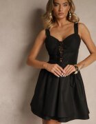 vices Rochie Rustică Neagră din Bumbac Decorată cu Legătură Fenirelle