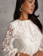 vices Rochie transparentă cu flori croi evazat Delamna Bej