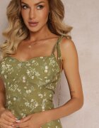 vices Rochie Verde Cloș Midi cu Bretele Legate și Decolteu Adânc Ratama