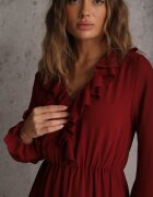 vices Rochie Visinie Evazată cu Volane și Mâneci Transparente Aruvite