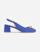 vices Sandale Albastre cu toc gros Slingback cu branț din piele și cu zirconii Nimirune