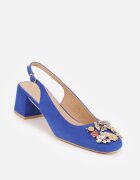 vices Sandale Albastre cu toc gros Slingback cu branț din piele și cu zirconii Nimirune