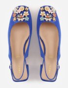 vices Sandale Albastre cu toc gros Slingback cu branț din piele și cu zirconii Nimirune