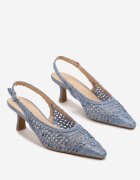 vices Sandale Albastre cu Toc Stiletto Slingback cu Fețe Perforate Nilanira