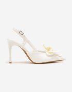 vices Sandale Albe cu toc cui Slingback cu floare 3D Koviano