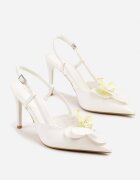 vices Sandale Albe cu toc cui Slingback cu floare 3D Koviano