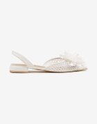 vices Sandale Albe Slingback cu parte superioară din plasă împodobite cu floare 3D Lilivora