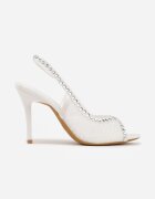 vices Sandale Albe Slingback din Plasă cu Toc Stiletto Decorate cu Zirconii Aethipe