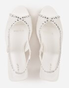 vices Sandale Albe Slingback din Plasă cu Toc Stiletto Decorate cu Zirconii Aethipe