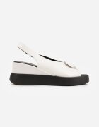 vices Sandale Albe Slip-on din Piele Naturală cu Talpă Pană și Aplicație Metalică Risspa