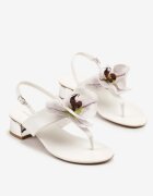 vices Sandale Albe tip japoneze cu toc bloc scurt cu decor floral Natrina