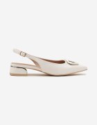 vices Sandale Albe Tip Slingback cu Toc Mic cu Branț din Piele cu Decorațiune Geometrică Lilienia
