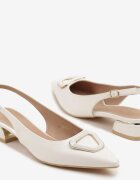 vices Sandale Albe Tip Slingback cu Toc Mic cu Branț din Piele cu Decorațiune Geometrică Lilienia