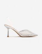 vices Sandale Argintii cu toc cui Slingback cu branț din piele și cu zirconii Ovifa