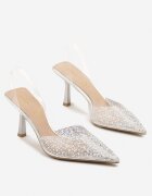 vices Sandale Argintii cu toc cui Slingback cu branț din piele și cu zirconii Ovifa