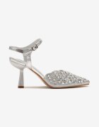 vices Sandale Argintii Decupate cu Toc Stiletto Decorate cu Zirconii Nilathra