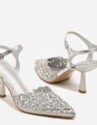 vices Sandale Argintii Decupate cu Toc Stiletto Decorate cu Zirconii Nilathra