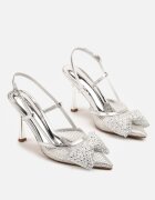 vices Sandale Argintii din plasă cu toc stiletto decorate cu fundă și paiete Reandra