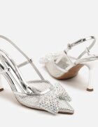 vices Sandale Argintii din plasă cu toc stiletto decorate cu fundă și paiete Reandra