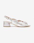 vices Sandale Argintii Perforate Metalice cu Toc cu Brant din Piele Fevirece