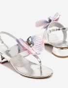 vices Sandale Argintii stil japonez pe toc bloc mic cu decorațiuni florale Natrina
