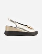 vices Sandale Aurii slip-on din Piele Naturală cu talpă pană cu Aplicație Metalică Risspa