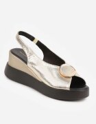 vices Sandale Aurii slip-on din Piele Naturală cu talpă pană cu Aplicație Metalică Risspa