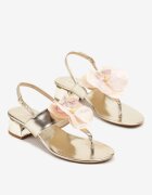 vices Sandale Aurii tip japoneze cu toc bloc jos cu decor floral Natrina