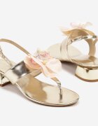 vices Sandale Aurii tip japoneze cu toc bloc jos cu decor floral Natrina