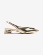 vices Sandale Aurii Tip Slingback cu toc mic cu branț din piele cu ornament geometric Lilienia
