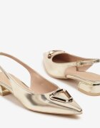 vices Sandale Aurii Tip Slingback cu toc mic cu branț din piele cu ornament geometric Lilienia