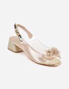 vices Sandale Aurii Transparente cu toc gros Decorate cu zirconii și Floare 3D Lagumare