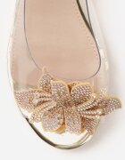 vices Sandale Aurii Transparente cu toc gros Decorate cu zirconii și Floare 3D Lagumare