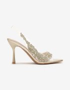 vices Sandale Aurii Transparente cu toc stiletto cu branț din piele și cu zirconii Oviassa