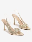 vices Sandale Aurii Transparente cu toc stiletto cu branț din piele și cu zirconii Oviassa