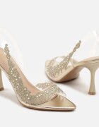 vices Sandale Aurii Transparente cu toc stiletto cu branț din piele și cu zirconii Oviassa
