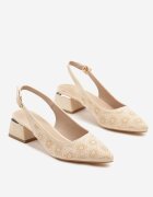 vices Sandale Bej cu toc bloc Slingback cu branț din piele și ornament metalic Ciariloria