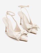 vices Sandale Bej cu toc cui Slingback decorate cu fundă Tilvanea