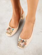 vices Sandale Bej cu toc gros Slingback cu branț din piele și cu zirconii Nimirune