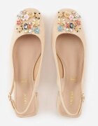vices Sandale Bej cu toc gros Slingback cu branț din piele și cu zirconii Nimirune