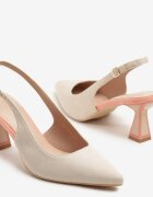 vices Sandale Bej cu toc pisicuță tip Slingback Edilitha