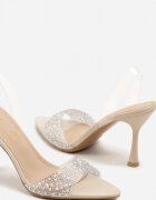 vices Sandale Bej cu toc stiletto cu branț din piele naturală cu zirconii Lumerelle